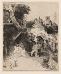 Bir İtalyan Manzarasında Aziz Jerome Okuma by Rembrandt van Rijn