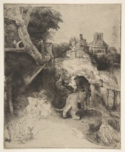 Bir İtalyan Manzarasında Aziz Jerome Okuma, yaklaşık. 1653. by Rembrandt van Rijn