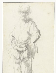 Bir Kese ile Ayakta Adam by Rembrandt van Rijn