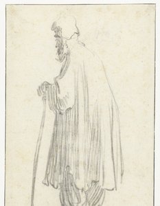 Sola Bakmış Sopalı Ayakta Adam by Rembrandt van Rijn