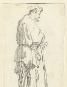 Sopalı Duran Adam, Yüzü Sağa Döndü by Rembrandt van Rijn