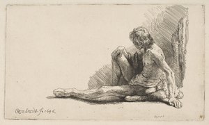 Çıplaktan Çalışma: Yerde Oturan, Tek Bacak Uzatılmış Adam, 1646. by Rembrandt van Rijn