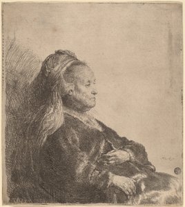 Sanatçının Annesi Oturmuş, Oryantal Başlıklı by Rembrandt van Rijn