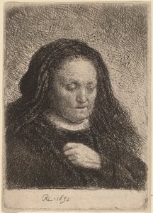 Sanatçının Annesi Eli Göğsünde by Rembrandt van Rijn