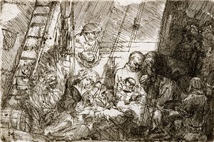 Umumarayika Ugenda Mumuryango wa Tobiya, 1641 ki by Rembrandt van Rijn