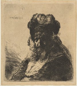 Gözleri Kapalı, Yüksek Kürklü Şapkalı Yaşlı Sakallı Adam, yak. 1635. by Rembrandt van Rijn