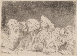 Yüz Gulden Baskısından Ferisiler Münazara Parçası, c. 1649. by Rembrandt van Rijn