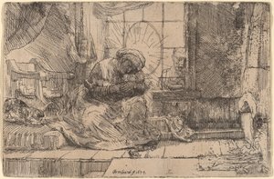 Kedi ve Yılanlı Bakire ve Çocuk by Rembrandt van Rijn