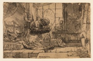 Kedi ve Yılan ile Bakire ve Çocuk by Rembrandt van Rijn