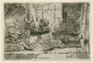kedi ve yılan ile Bakire ve Çocuk by Rembrandt van Rijn