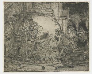 Çobanların hayranlığı: lamba ile by Rembrandt van Rijn
