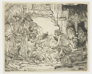 Çobanların hayranlığı: lamba ile by Rembrandt van Rijn