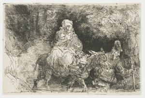 Bir dereyi geçerek Mısır'a uçuş by Rembrandt van Rijn