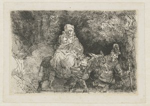 Bir dereyi geçerek Mısır'a uçuş by Rembrandt van Rijn