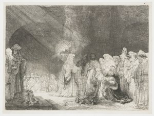 Tapınaktaki sunum: dikdörtgen baskı by Rembrandt van Rijn
