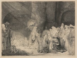 Tapınaktaki sunum: dikdörtgen baskı by Rembrandt van Rijn