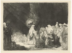 Tapınaktaki sunum: dikdörtgen baskı by Rembrandt van Rijn