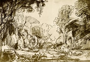 Tobias balığın içini boşalttı by Rembrandt van Rijn