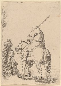 At sırtında sarıklı asker by Rembrandt van Rijn