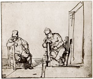 Kapıda Oturan İki Adam, 1913. by Rembrandt van Rijn
