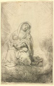 Bulutlardaki Bakire ve Çocuk by Rembrandt van Rijn
