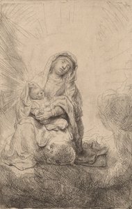 Bulutlardaki Bakire ve Çocuk, 1641. by Rembrandt van Rijn