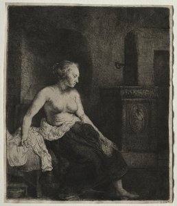 Sobanın Yanında Yarı Giyinmiş Oturan Kadın, 1658. by Rembrandt van Rijn
