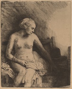 Yanında Şapkalı Kadın Banyoda by Rembrandt van Rijn