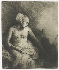 Banyoda Şapkalı Kadın Banyoda Şapkalı Kadın Banyoda Yanında Şapkalı Kadın by Rembrandt van Rijn