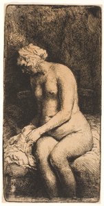 Bir derede ayaklarını yıkayan kadın by Rembrandt van Rijn