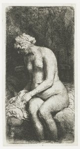 Bir derede ayaklarını yıkayan kadın by Rembrandt van Rijn