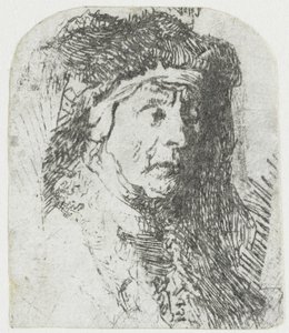 Kürklü Pelerinli Kadın Kürklü pelerinli ve ağır başlıklı yaşlı bir kadının büstü by Rembrandt van Rijn