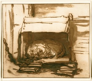 Uyuyan bekçi köpeği by Rembrandt van Rijn