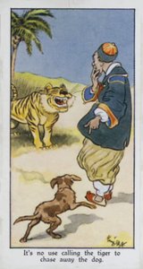 Köpeği kovalamak için kaplanı çağırmanın faydası yok (renkli taş) by René Bull