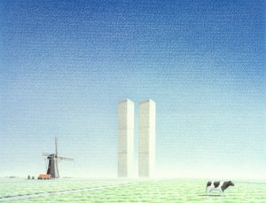 İkiz Kuleler, 2001, Kağıt üzerine renkli karakalem