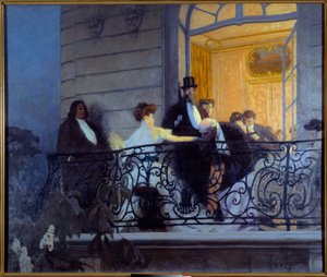 Belle Epoque: “” Balkon””” Sosyal bir akşam, bir adam hostesle elle seks yapıyor. Tablo Rene Prinet (1861-1946) 1900 Paz. 1,86x1,56 m Caen, Güzel Sanatlar Müzesi