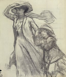'Bir Rüzgar Rüzgarı' için çalışma (kağıt üzerine kalem) by René François Xavier Prinet