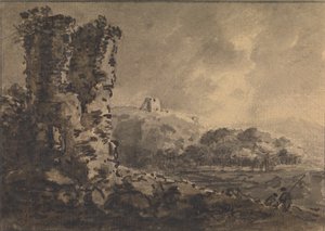 Solda Harabe ile Klasik Manzara, Sağda İki Figür by Rev. William Gilpin