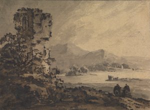 Sağda At Sırtında İki Figürlü Klasik Manzara by Rev. William Gilpin