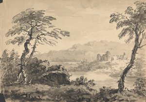 İki Ağaç ve Kale ile Manzara by Rev. William Gilpin