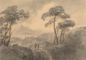 Dolambaçlı Bir Yolda İki Figürlü Dağ Manzarası by Rev. William Gilpin