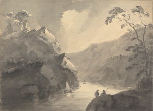 Dolambaçlı nehir ve kale ile dağlık manzara by Rev. William Gilpin