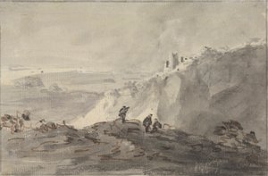 Harabelerle Dağlık Bir Manzarada Üç Figür, ötesinde by Rev. William Gilpin