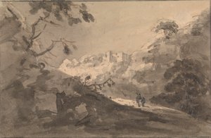 Merkez Mesafede Kale Olan Bir Yolda İki Figür by Rev. William Gilpin