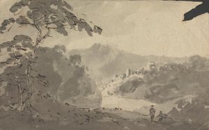 Kale, Nehir ve Dağ Manzarasına Bakan İki Adam by Rev. William Gilpin