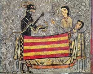 Dauði heilags Marteins frá Tours, smáatriði frá altari framhlið frá Saint Martin kirkjunni í Chia, 1150-1200 (tempera á spjaldi) (smáatriði 498163) by Ribagorça Workshop Johannes Pintor