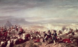 Philip V (1683-1746) ve Avusturya Arşidükü Charles'ın birlikleri arasında 1707'de Almansa Savaşı (tuval üzerine yağlı boya) by Ricardo Balaca y Canseco