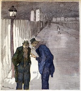 Uğursuz bir sokakta sohbet eden iki adam - Ricardon Florès tarafından çizim