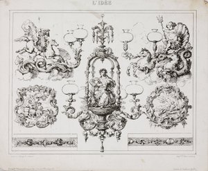 Gaz veya petrol avizeleri, Paris, Fransa, c 1860 by John Pardon