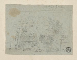 Köprüye Yakın Ağaçların Kroki (kömür ve grafit mavi kağıt üzerine, ucu kremalı kağıda dökülmüş) by Richard (attr.to) Wilson